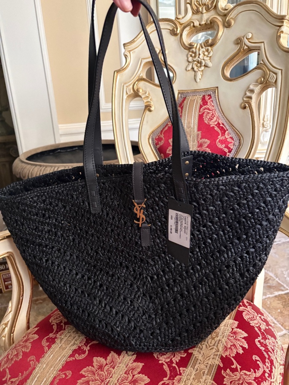 Yves Saint Laurent Black Panier Rafia Tote (Large) !!